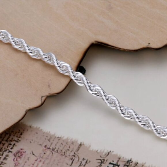 Super Shiny Silver Twisted Rope Bracelet NEW - Picture 3 of 4